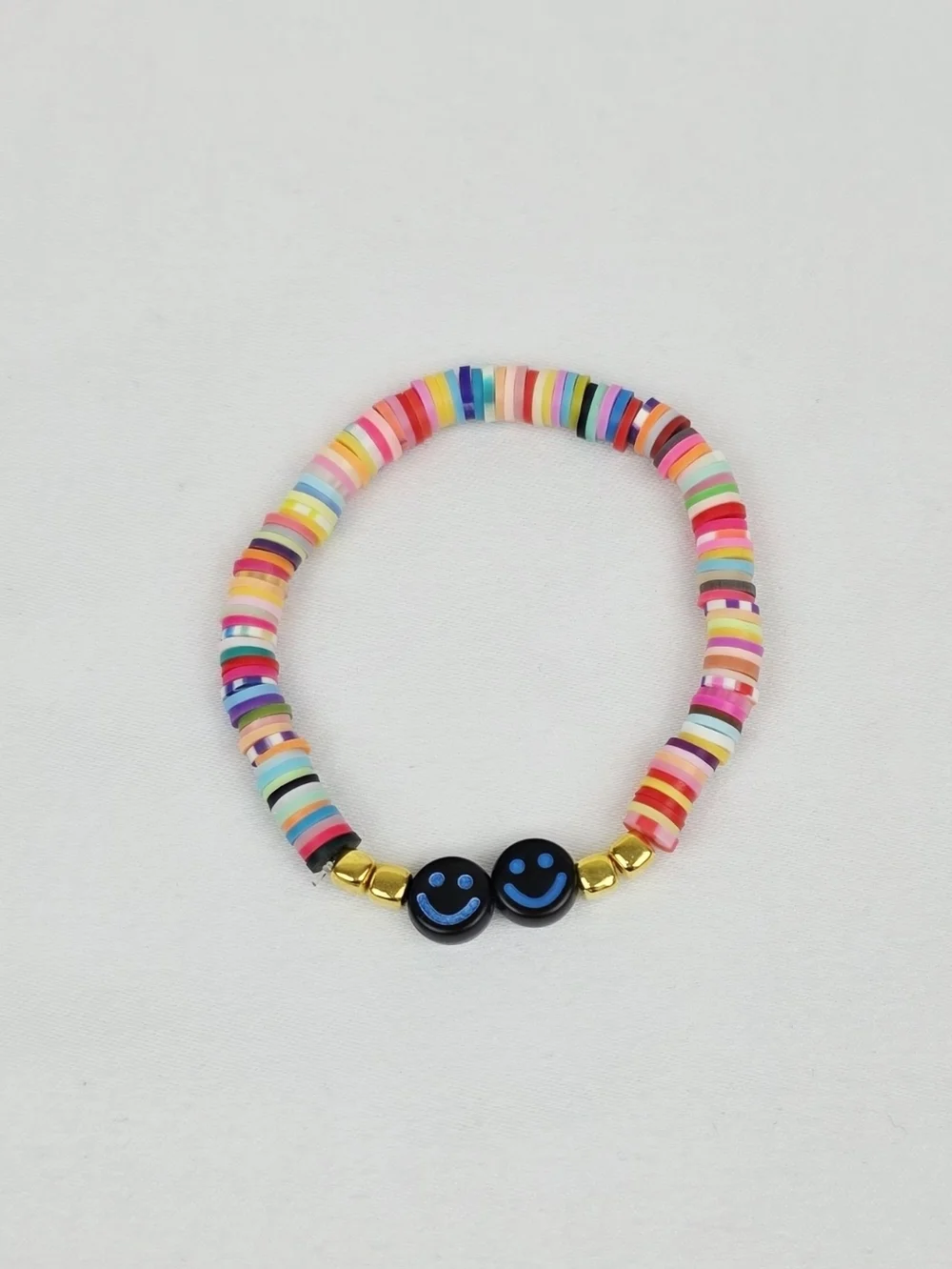 Handmade Clay Bead Multi Color Smiley Face  Bracelet